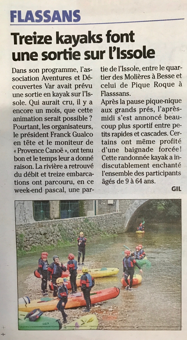 Randonn&eacute;e kayak sur l'Issole en Coeur du Var